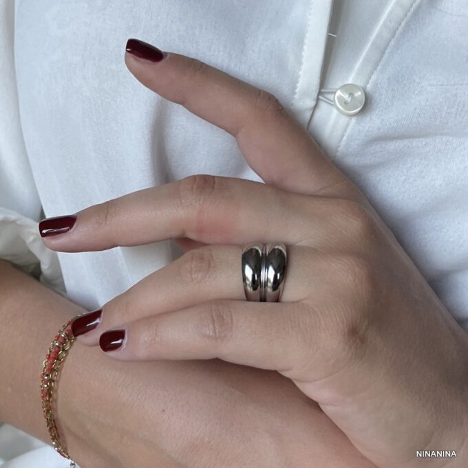 N8163a Bague Ajustable Acier Inoxydable Anneau Double Rang - Bijoux Bagues Femmes en ligne Ninanina