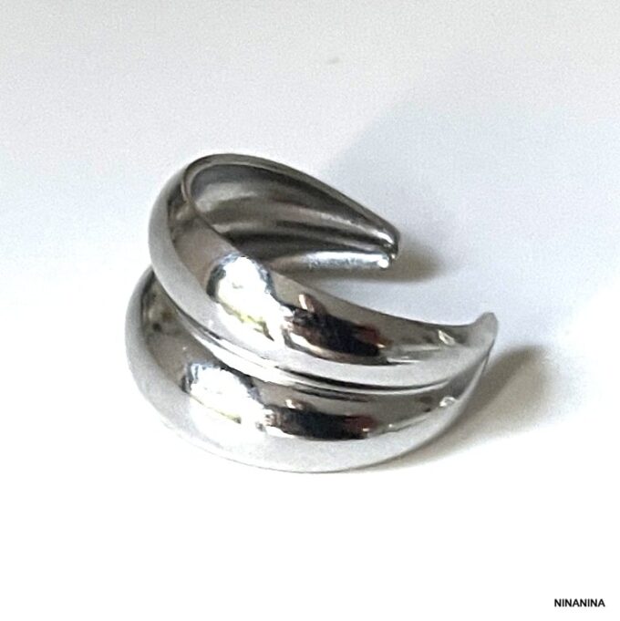 N8163d Bague Ajustable Acier Inoxydable Anneau Double Rang - Bijoux Bagues Femmes en ligne Ninanina