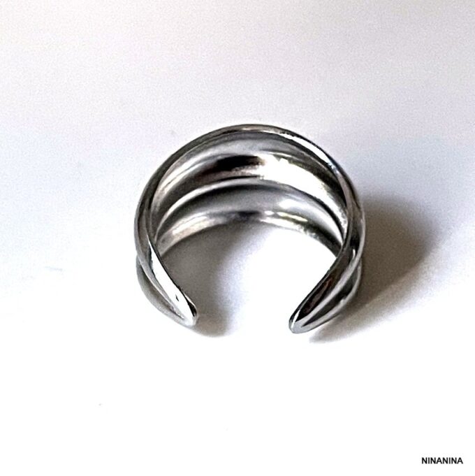 N8163f Bague Ajustable Acier Inoxydable Anneau Double Rang - Bijoux Bagues Femmes en ligne Ninanina