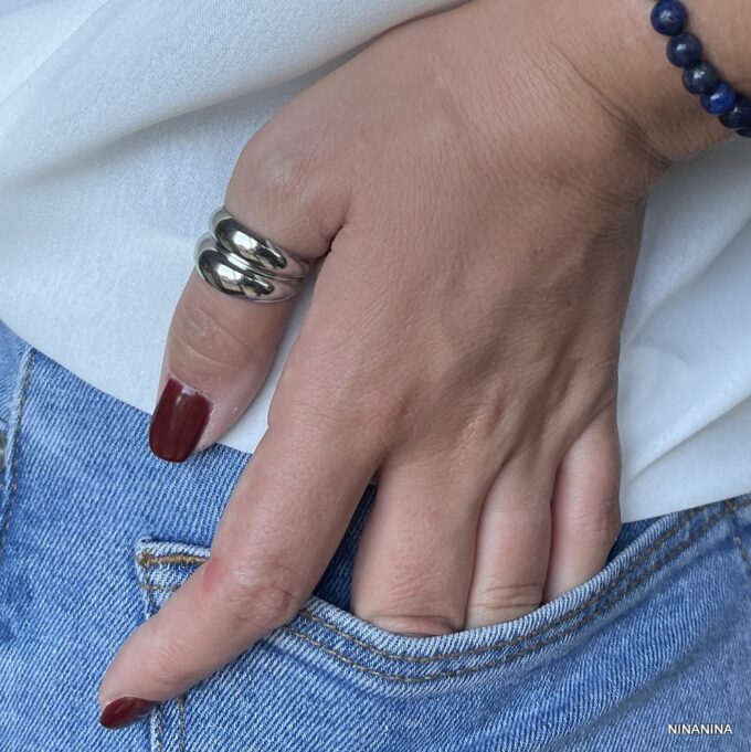 N8163g Bague Ajustable Acier Inoxydable Anneau Double Rang - Bijoux Bagues Femmes en ligne Ninanina