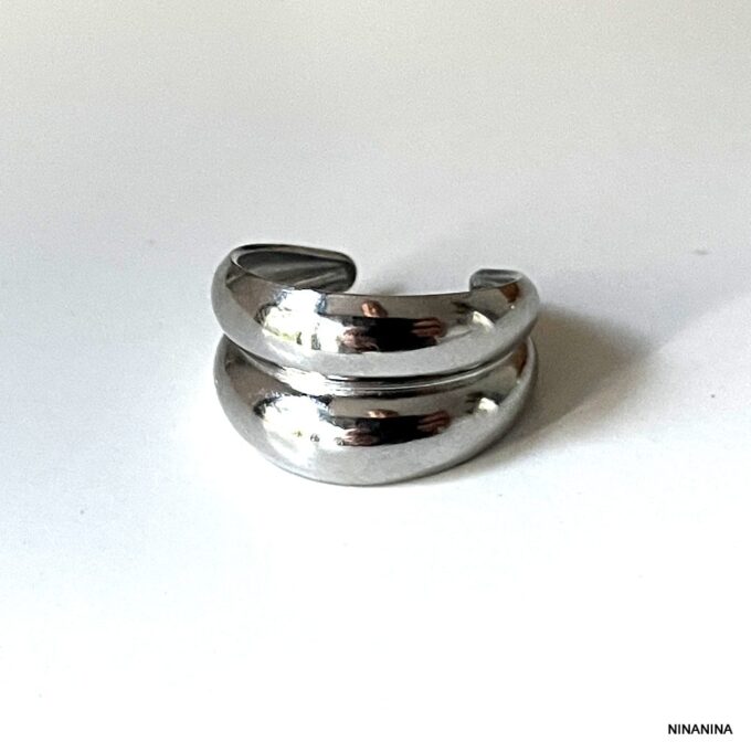 N8163h Bague Ajustable Acier Inoxydable Anneau Double Rang - Bijoux Bagues Femmes en ligne Ninanina