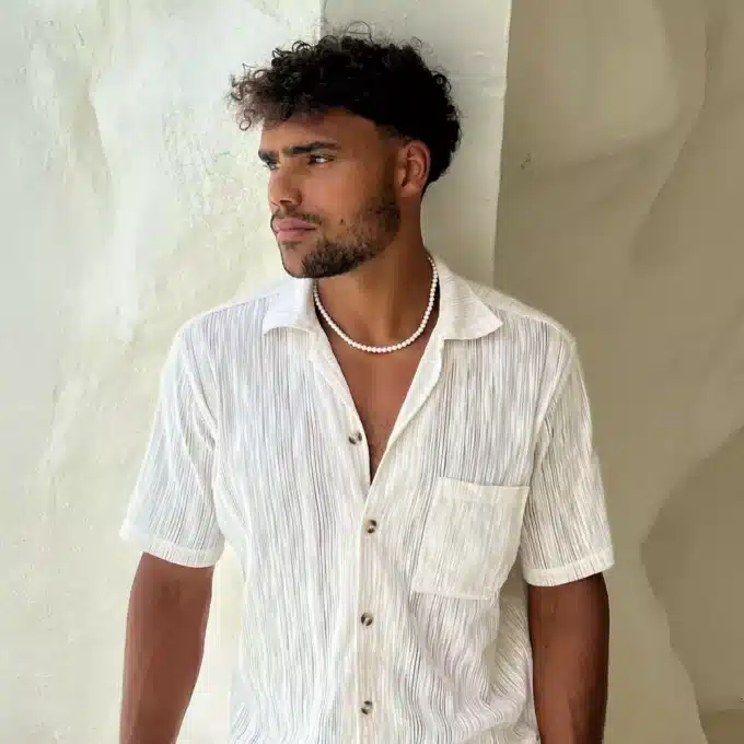 N8178 Collier Homme En Perle Blanche Eau Douce Véritable - Bijoux Colliers Hommes en ligne Ninanina