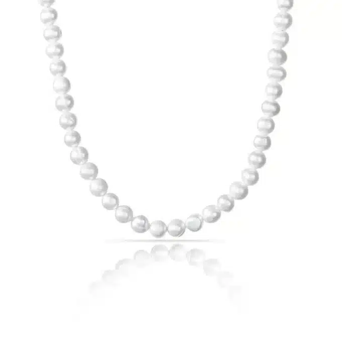 N8178a Collier Homme En Perle Blanche Eau Douce Véritable - Bijoux Colliers Hommes en ligne Ninanina