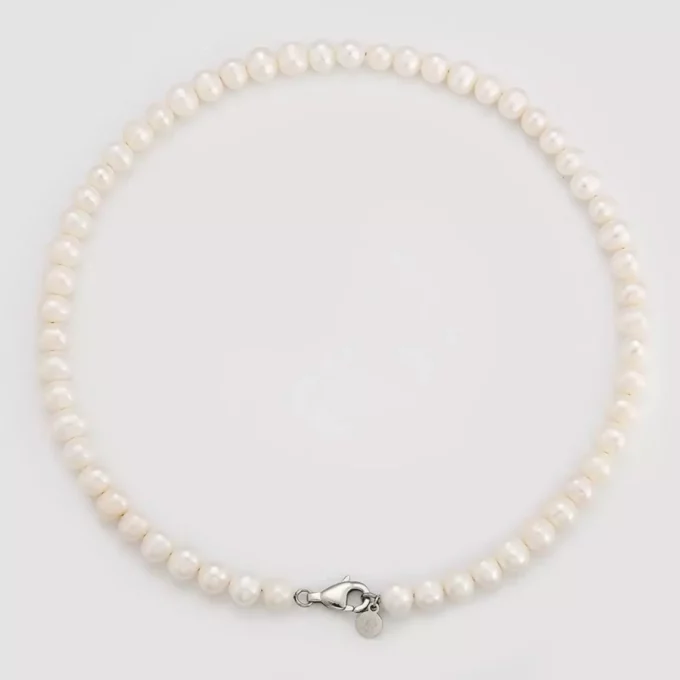 N8178c Collier Homme En Perle Blanche Eau Douce Véritable - Bijoux Colliers Hommes en ligne Ninanina