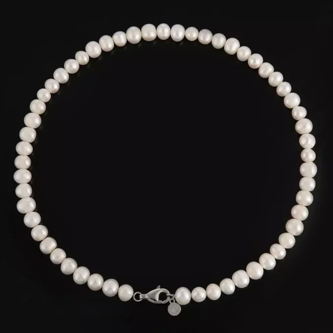 N8178e Collier Homme En Perle Blanche Eau Douce Véritable - Bijoux Colliers Hommes en ligne Ninanina