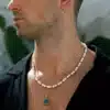 N8181f Collier De Perle Homme Blanche Véritable Et Acier 55cm - Bijoux Colliers Hommes en ligne Ninanina