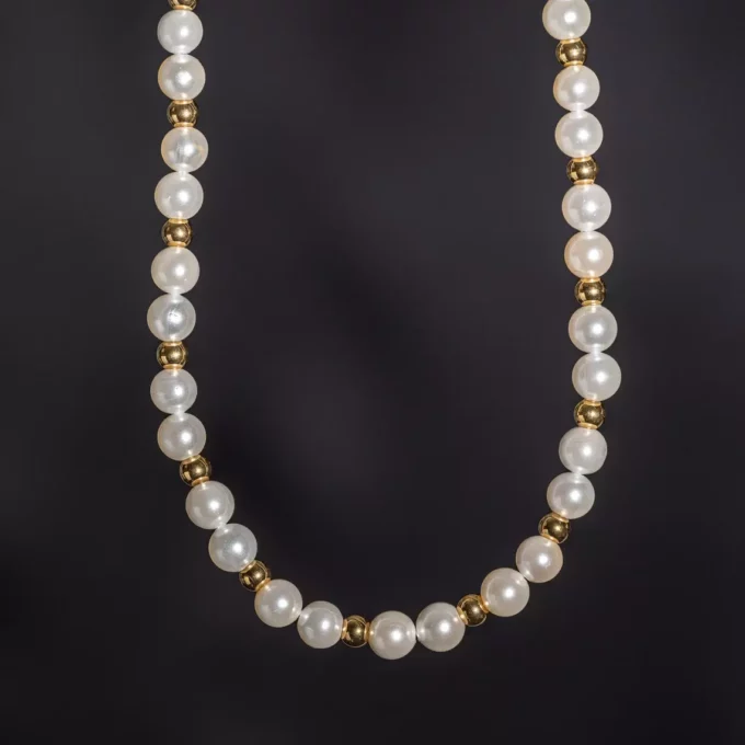 N8181G Collier De Perle Homme Blanche Véritable Et Acier 55cm - Bijoux Colliers Hommes en ligne Ninanina