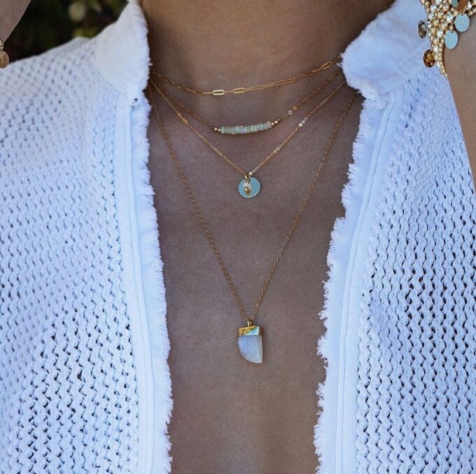 N8192G Collier Pendentif Pierre Naturelle Dent Cristal Et Or Laminé - Bijoux Colliers Pendentifs Femme en ligne Ninanina