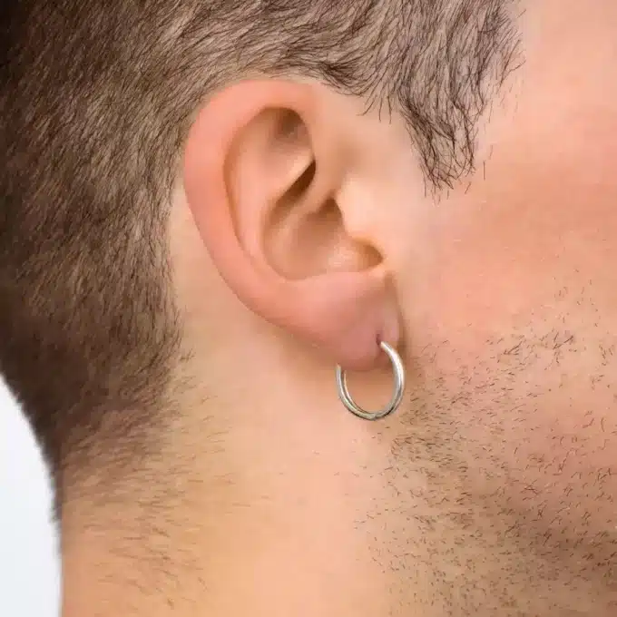 N8155h Créole En Plaqué Or Epaisse Sur Argent Homme 16mm - Bijoux Boucles d'oreilles creoles hommes en ligne Ninanina