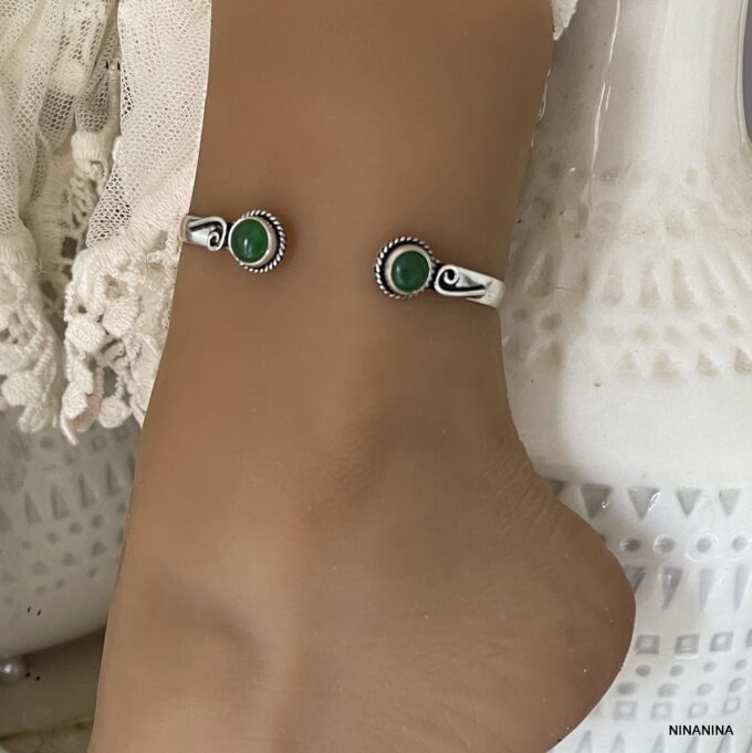 N8159g Bracelet Pierre Verte Jonc Plaqué Argent et Onyx Vert - Bijoux Bracelets joncs en ligne Ninanina