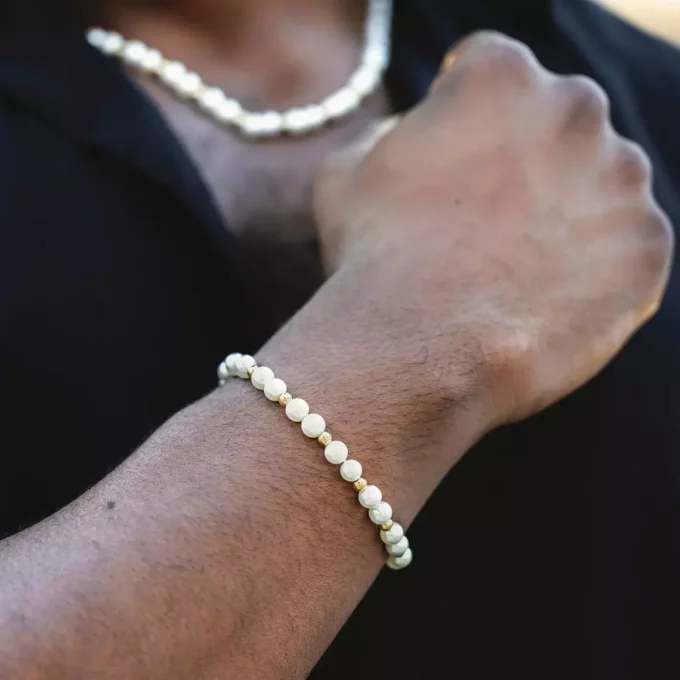 N8182c Bracelet Homme Perle Blanche Et Acier Inox Homme - Bijoux Bracelets Perles Hommes en ligne Ninanina