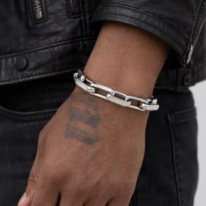 N8193a Bracelet Grosse Maille Homme Ovale Acier Inoxydable Argenté - Bijoux Bracelets hommes en ligne Ninanina