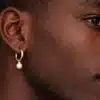 N8228 Boucle D'Oreille Perle Artisanale - Creole Homme Argent Plaqué Or - Bijoux boucles d'oreilles hommes en ligne Ninanina