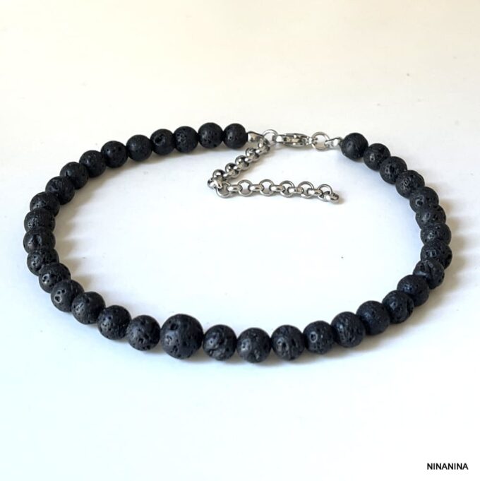N8230C Bracelet Cheville Noir Homme Pierre De Lave Volcanique - Bijoux de pieds hommes en ligne Ninanina