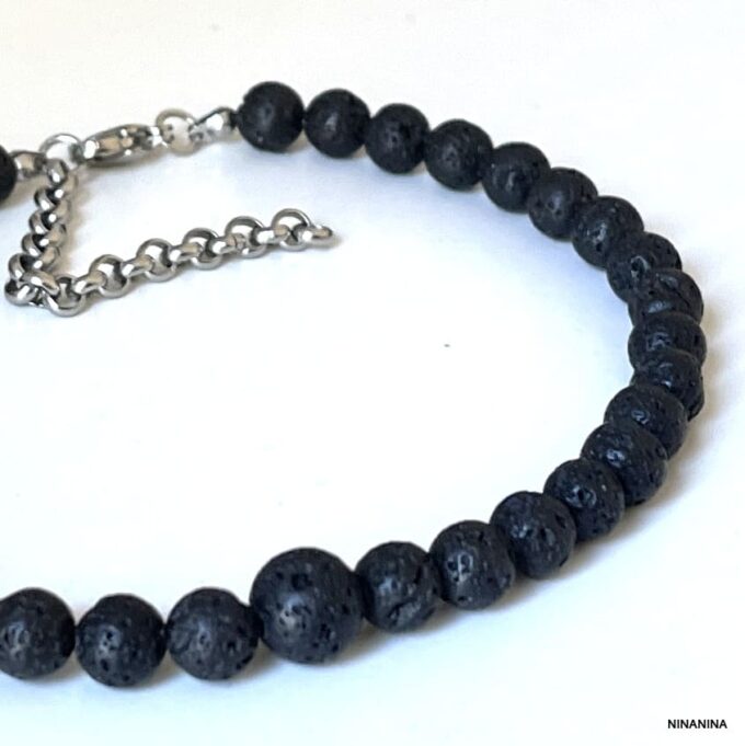 N8230D Bracelet Cheville Noir Homme Pierre De Lave Volcanique - Bijoux de pieds hommes en ligne Ninanina