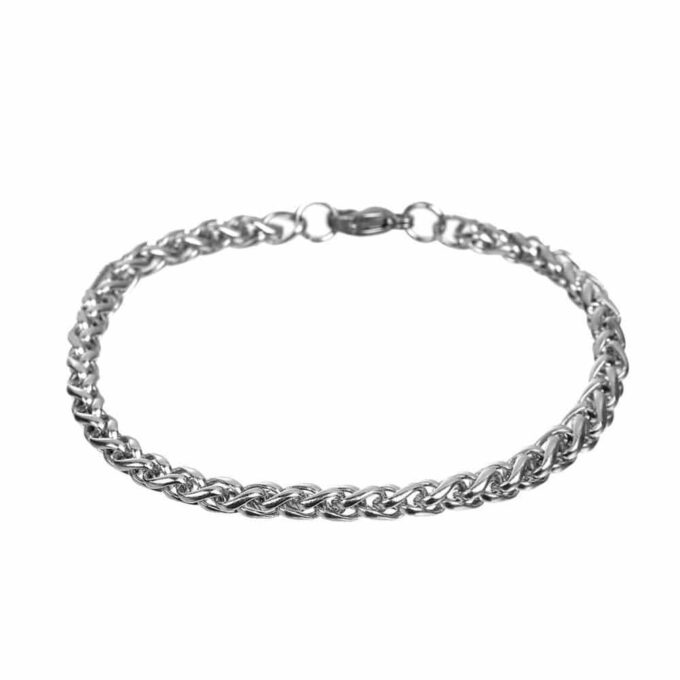 N8233a Chaîne De Cheville Homme Torsadée Acier Inoxydable - Bijoux de pieds hommes en ligne Ninanina Zoom sur la chaîne de cheville homme en acier inoxydable avec design torsadé sur fond blanc - Bijou élégant et robuste