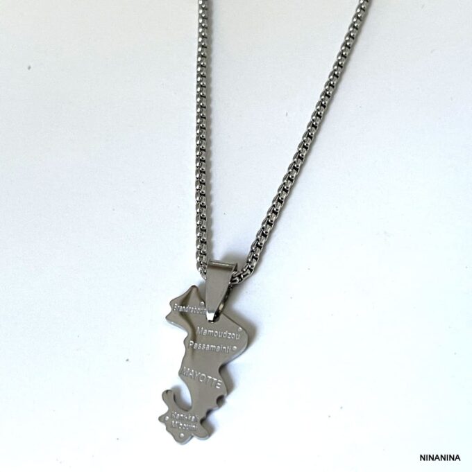 Collier Mayotte pour homme avec pendentif carte en acier inoxydable - Bijou élégant et durable