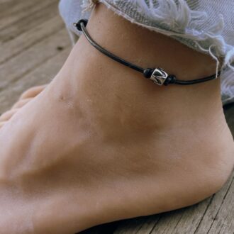 Bracelet cheville pour homme avec fermoir coulissant en cuir et acier inoxydable - Bijou durable et confortable