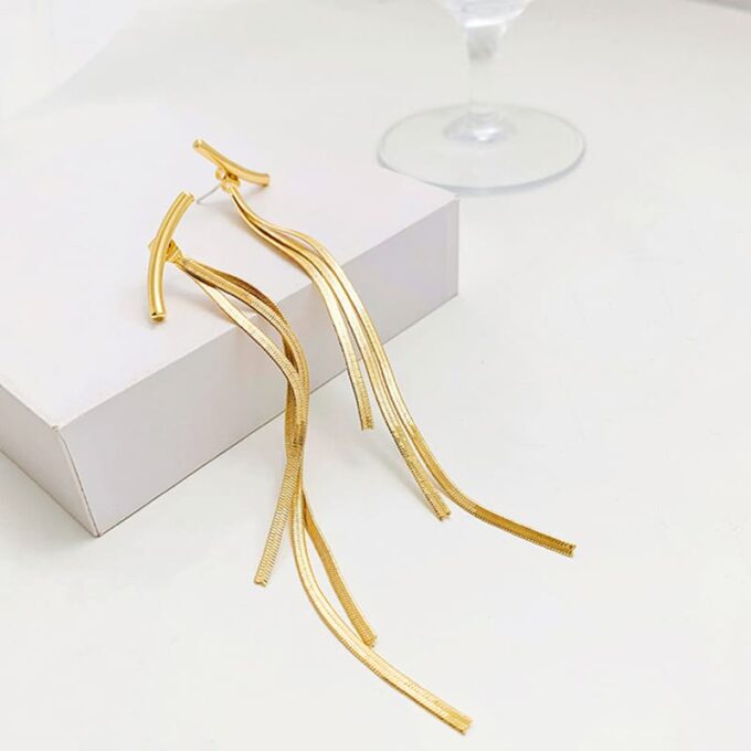 N7623a Longues boucles d'oreilles pendantes Acier doré - Bijoux Boucle d'oreille en ligne Ninanina