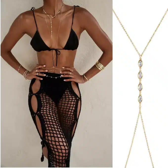 N7768b Bijou pour le corps chaine plaqué or et oxyde de zirconium - Bijoux corporels en ligne Ninanina