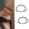 N8012f Bracelet chevilles duo pierre de lave et oeil de tigre - Bijoux de pied en ligne Ninanina