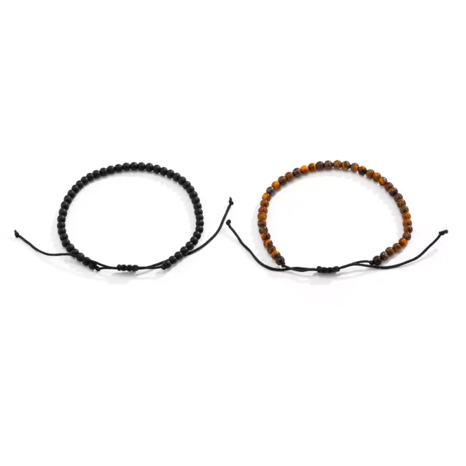 N8012g Bracelet chevilles duo pierre de lave et oeil de tigre - Bijoux de pied en ligne Ninanina