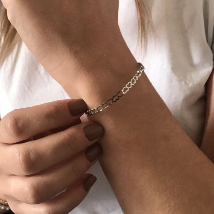 N8017 Bracelet Coeurs Acier Inoxydable argenté femme réglable - Bijoux Bracelets en ligne Ninanina