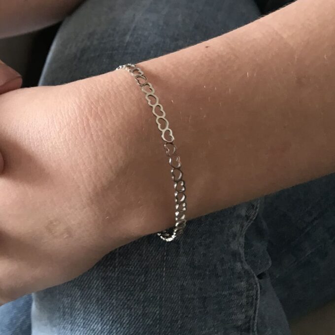 N8017b Bracelet Coeurs Acier Inoxydable argenté femme réglable - Bijoux Bracelets en ligne Ninanina