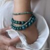 Collier Grosses Perles Bleu Vert En Chrysocolle 10mm Fait Main En France Ninanina porté en bracelet 2 tours
