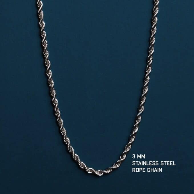 N8047a Chaine hommes maille corde Acier inoxydable 3mm - Bijoux Chaines en ligne Ninanina