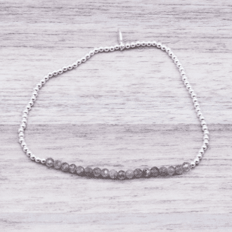 Bracelet Perle Labradorite Femme Pierres 4mm Argent 925 Fait Main En France signé Ninanina non porté sur fond blanc
