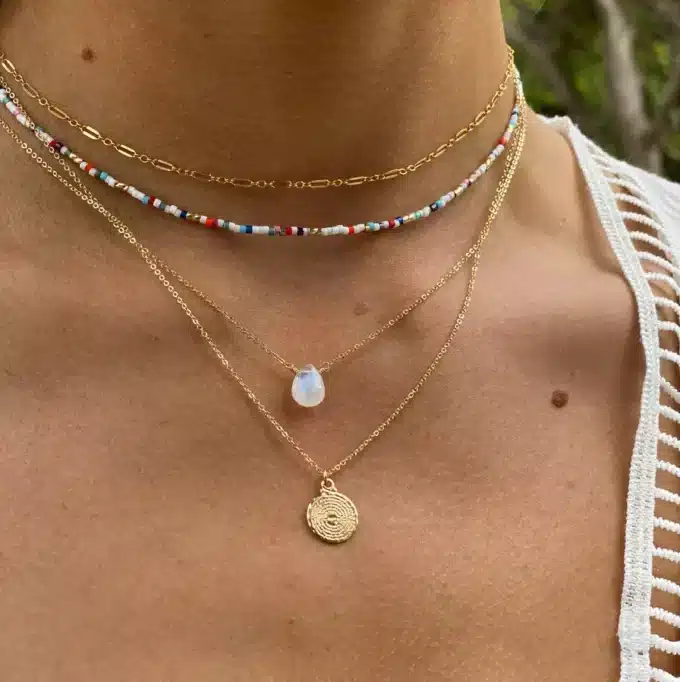 N8094 Collier Goutte Pierre de Lune Or Laminé ou Acier Doré - Bijoux Colliers en ligne Ninanina