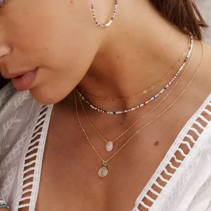 N8094e Collier Goutte Pierre de Lune Or Laminé ou Acier Doré - Bijoux Colliers en ligne Ninanina