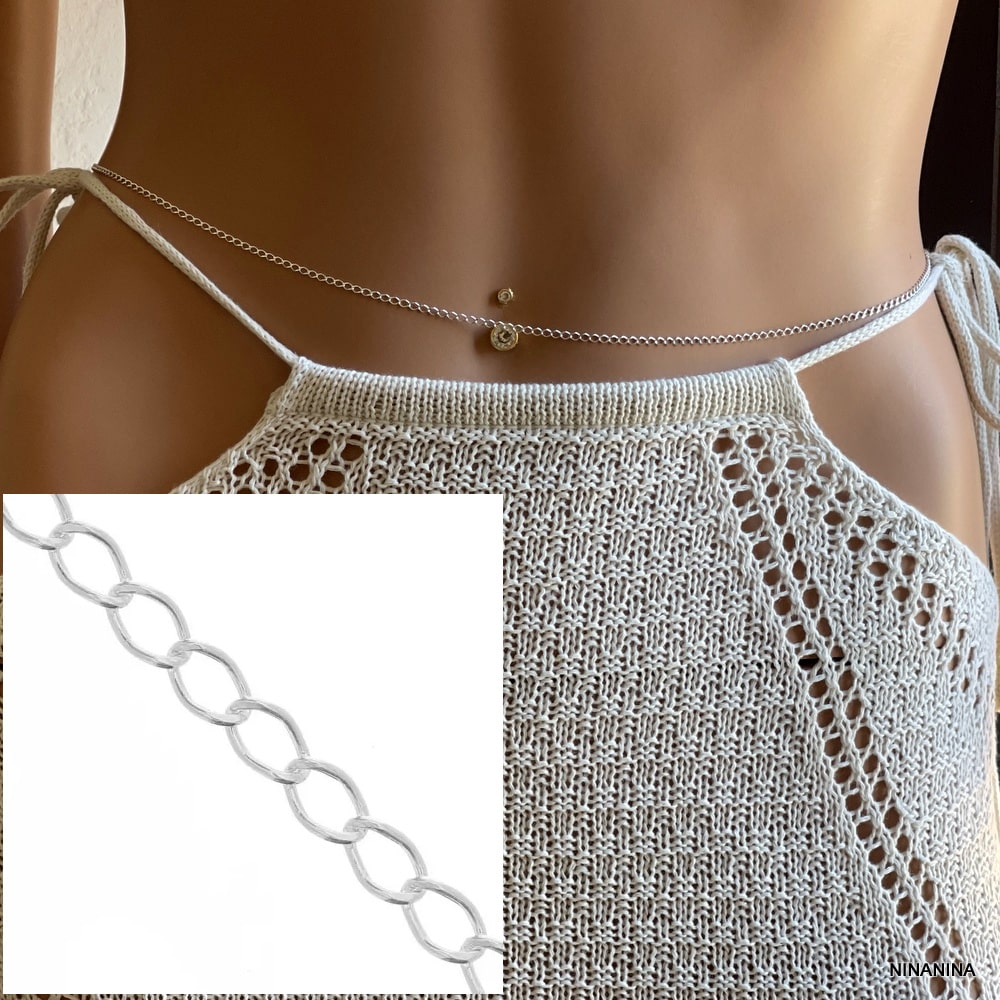Chaine Tour De Taille Argent 925 Massif Minimaliste Faite A La Main – Image 2