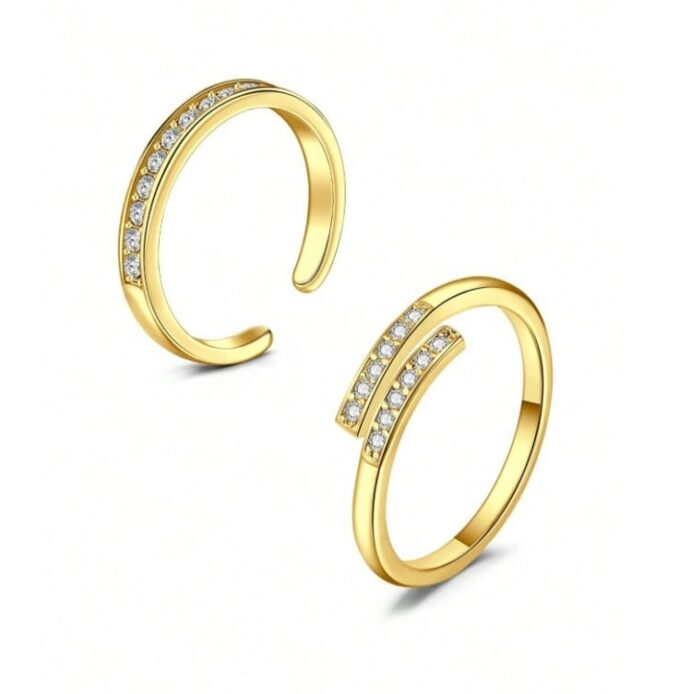 N8211 Bagues Orteils Acier Inoxydable Argenté Et Zirconium En Duo - Bijoux Bagues de pieds en ligne Ninanina