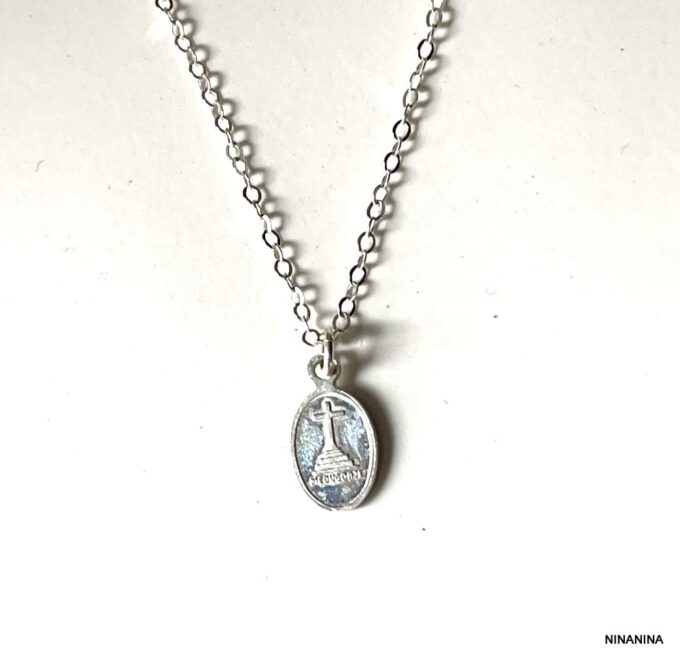 N8243c Collier Vierge Marie Pendentif Ovale Argent 925 Femme - Bijoux Colliers religieux en ligne Ninanina