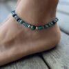 N8249a Bracelet cheville homme turquoise pierre bleue et verte - Bijoux de pieds hommes en ligne Ninanina
