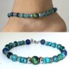 N8249e Bracelet cheville homme turquoise pierre bleue et verte - Bijoux de pieds hommes en ligne Ninanina