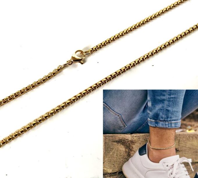Détails de la Chaine De Cheville Dorée Homme Acier Doré Maille Ronde Made In France