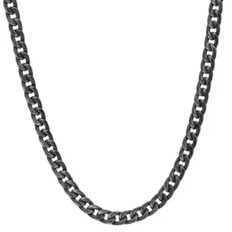 Détails de la Chaine Acier Noir 7mm Homme Maille Gourmette 55cm faite main avec zoom sur les maillons sur fond blanc