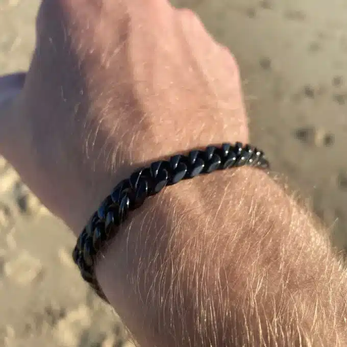 N8298a Bracelet Homme Acier Inoxydable Noir Maille Gourmette fait main en france - Bijoux Bracelets hommes en ligne Ninanina