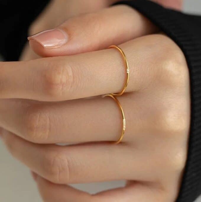 N8204a Ensemble De Bagues Dorées Acier Or Et Mini Zirconium - Bijoux Bagues femmes en ligne Ninanina