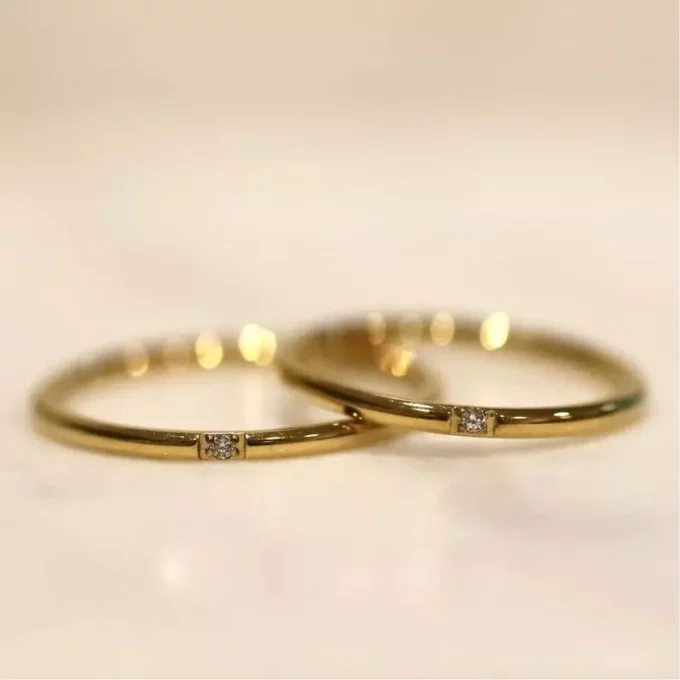 N8204e Ensemble De Bagues Dorées Acier Or Et Mini Zirconium - Bijoux Bagues femmes en ligne Ninanina