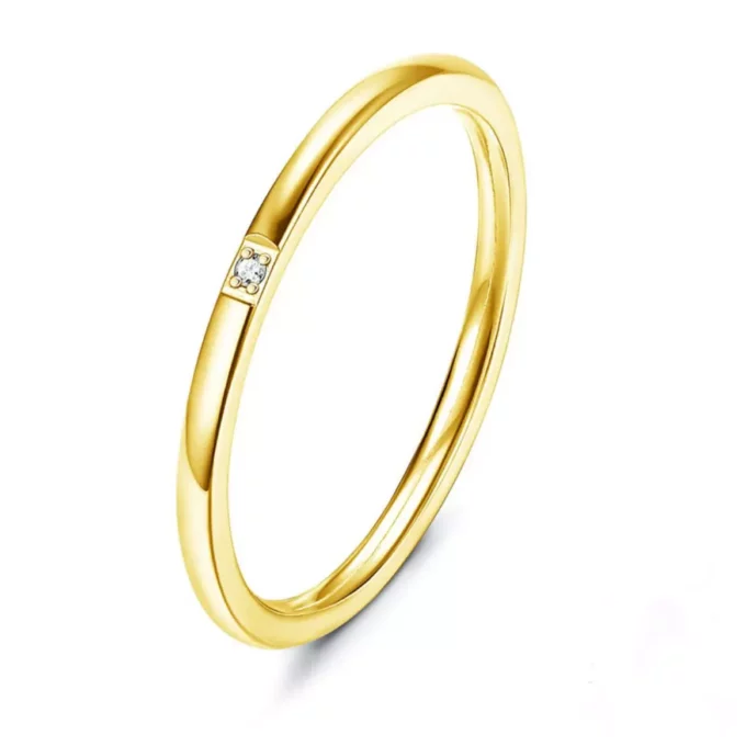 N8204g Ensemble De Bagues Dorées Acier Or Et Mini Zirconium - Bijoux Bagues femmes en ligne Ninanina