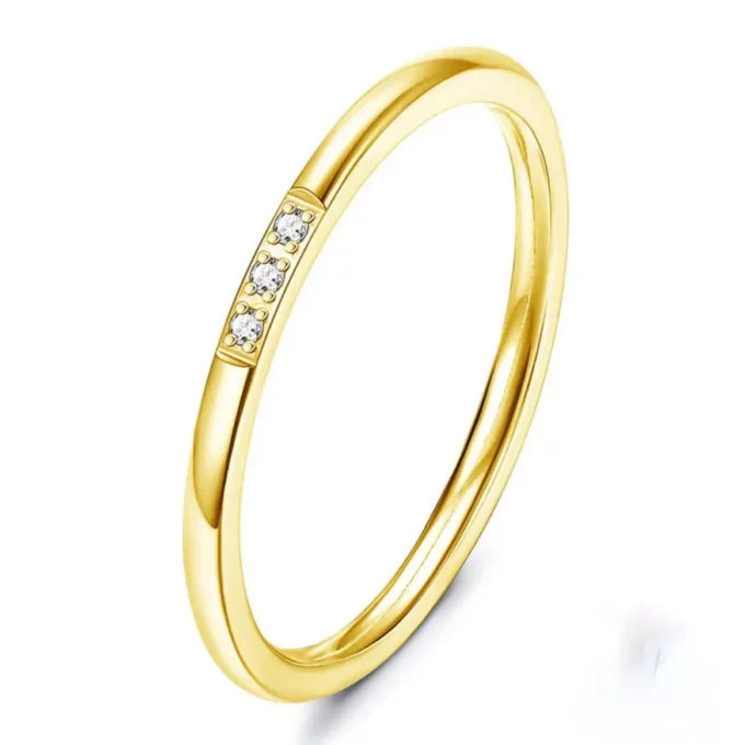 N8204h Ensemble De Bagues Dorées Acier Or Et Mini Zirconium - Bijoux Bagues femmes en ligne Ninanina