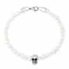 N8274d Bracelet Perle Tete De Mort Acier Inox Et Perles Blanches Artisanal - Bijoux Bracelets hommes artisanaux en ligne Ninanina