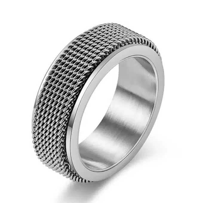 N8307 Bague De Pouce Pour Homme Rotative Maille Acier Inoxydable - Bijoux Bagues Hommes en ligne Ninanina
