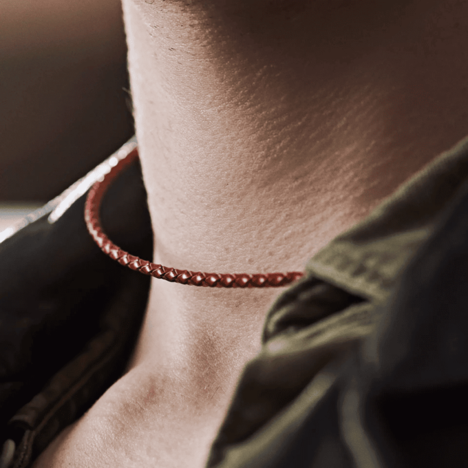 N8319g Collier Ras De Cou En Cuir Tressé Fin Minimaliste Homme - Bijoux Colliers hommes tendances en ligne