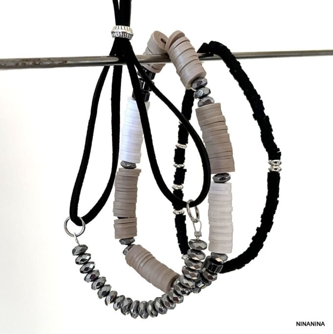 N8321d Ensemble De Bracelets Homme Tendance Perles Heishi Noires - Bijoux Bracelets hommes en ligne Ninanina