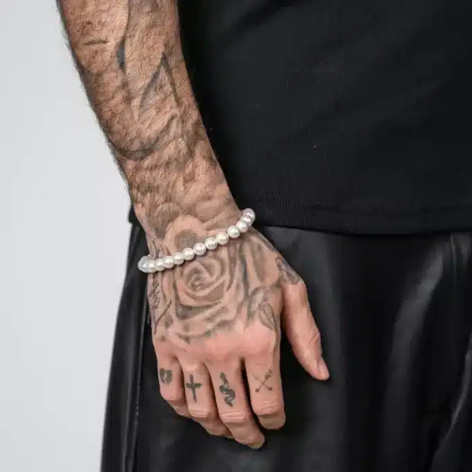 N8288 Bracelet en perle pour homme perles blanches véritables - Bijoux Bracelets hommes en ligne Ninanina